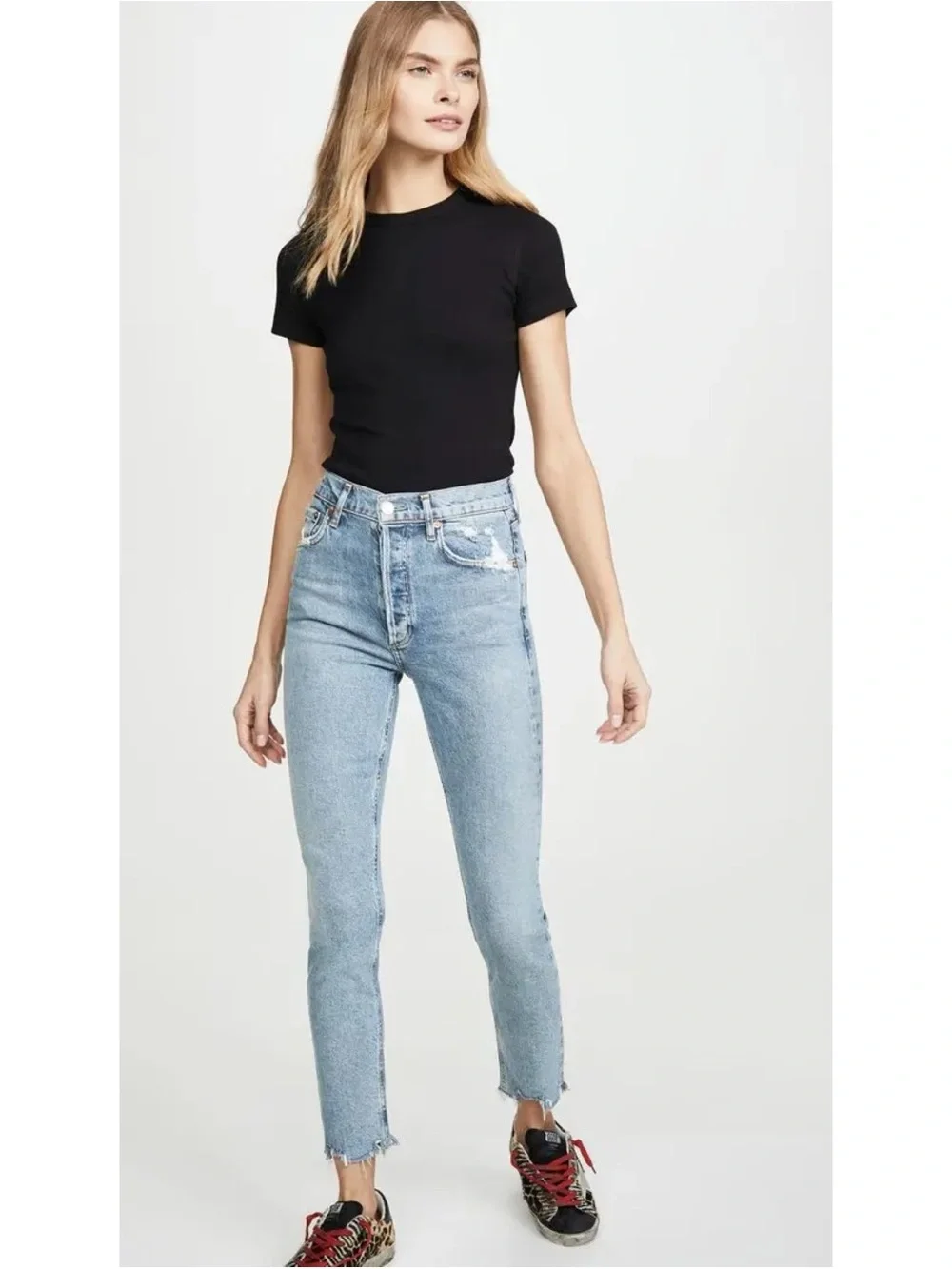 AGOLDE Nico High Rise Slim Fit Distressed Jeans in Rooted Light Wash Sz 26